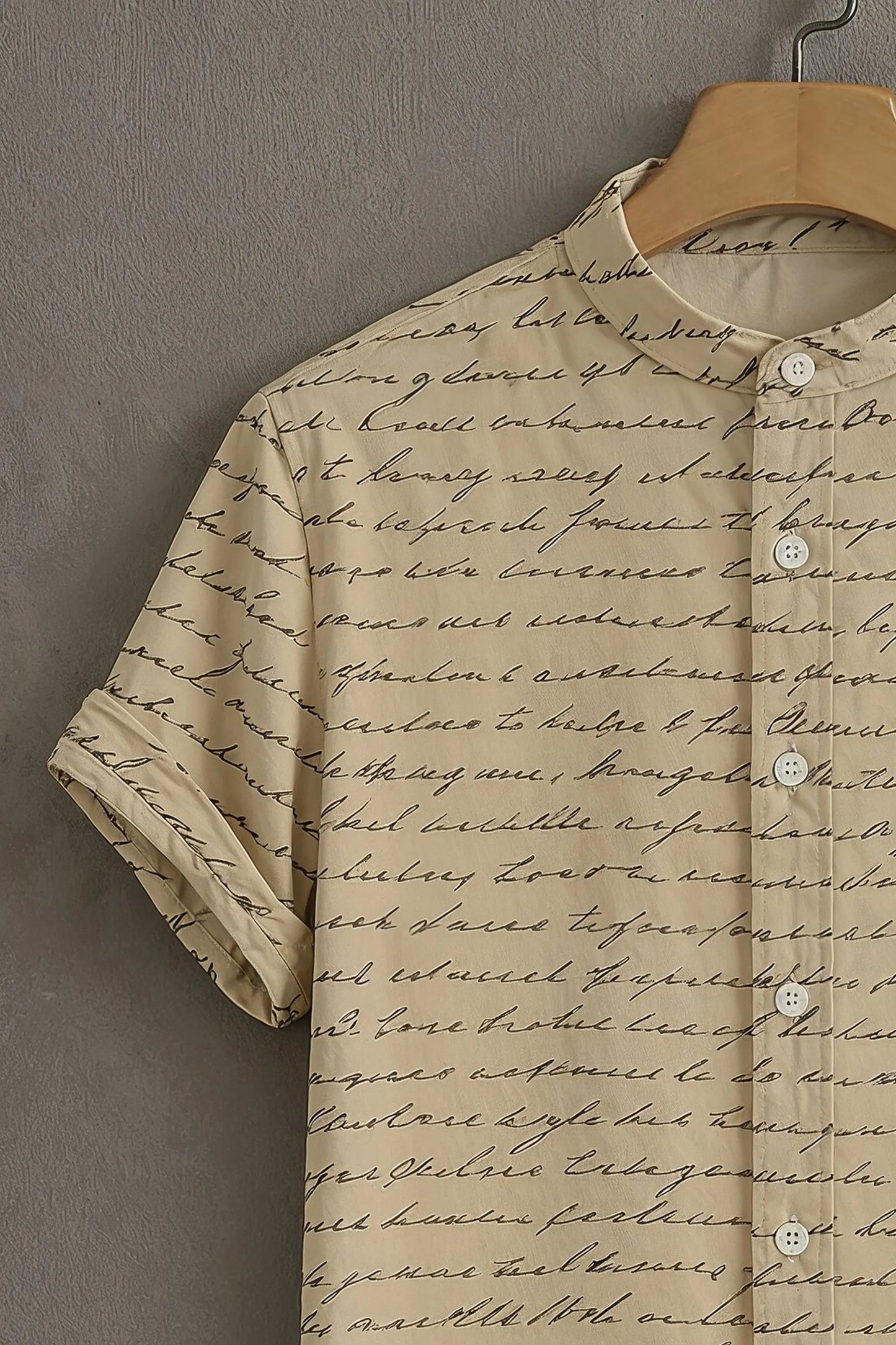Men's Beige Casual Shirt with Script Print