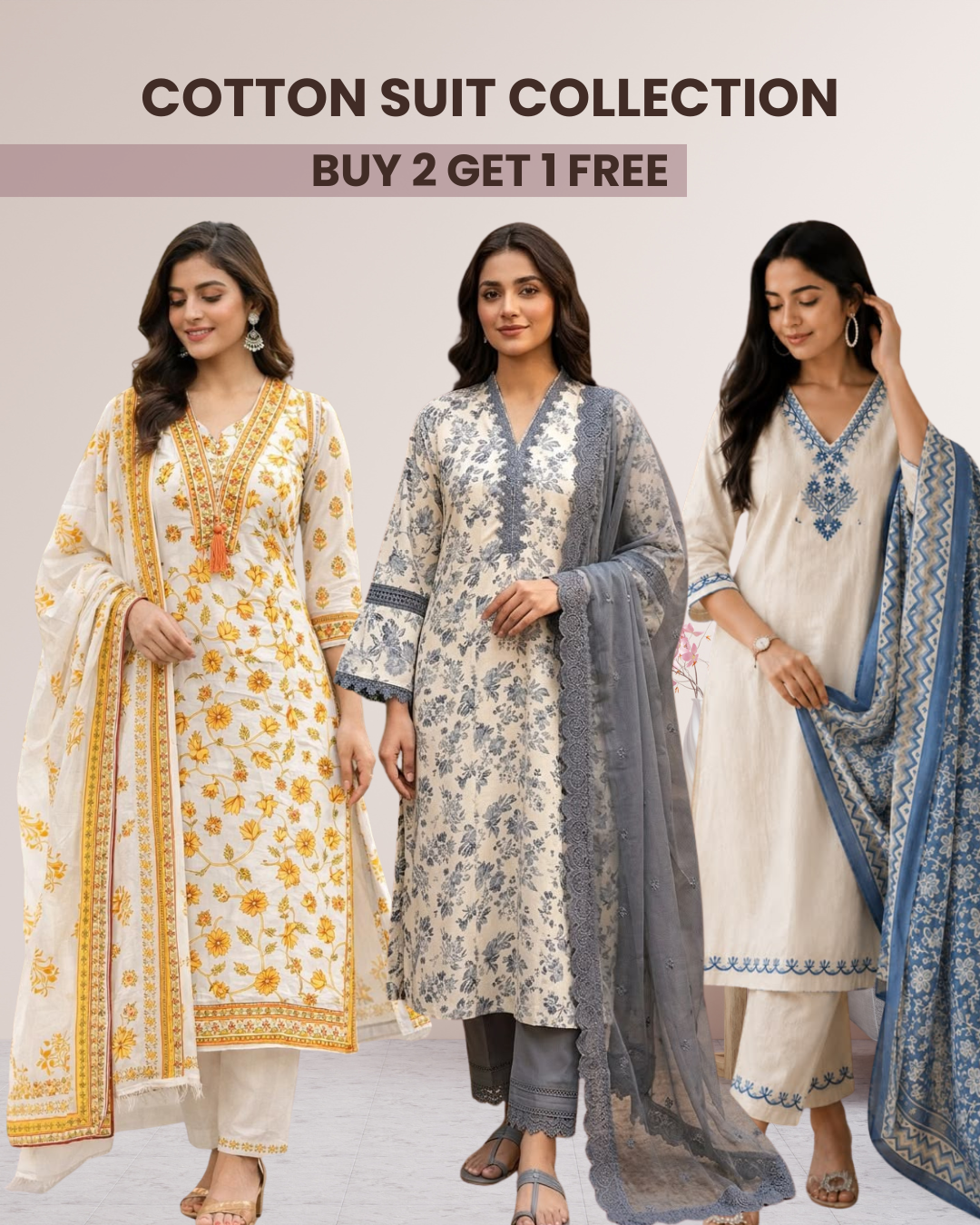 Aurulia Ethnic Set Buy 2 Get 1 Free - COTTON SUIT SET