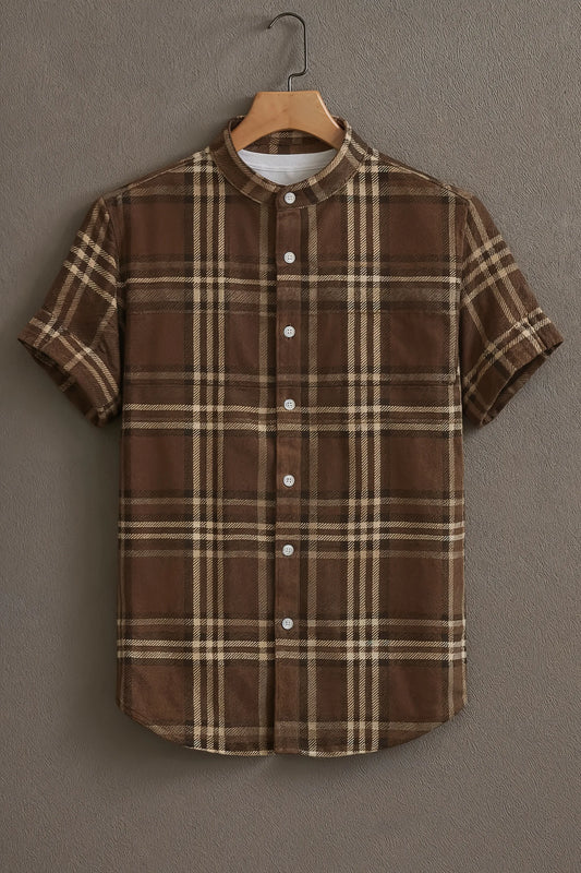 Men's Brown Casual Shirt with Classic Check Print
