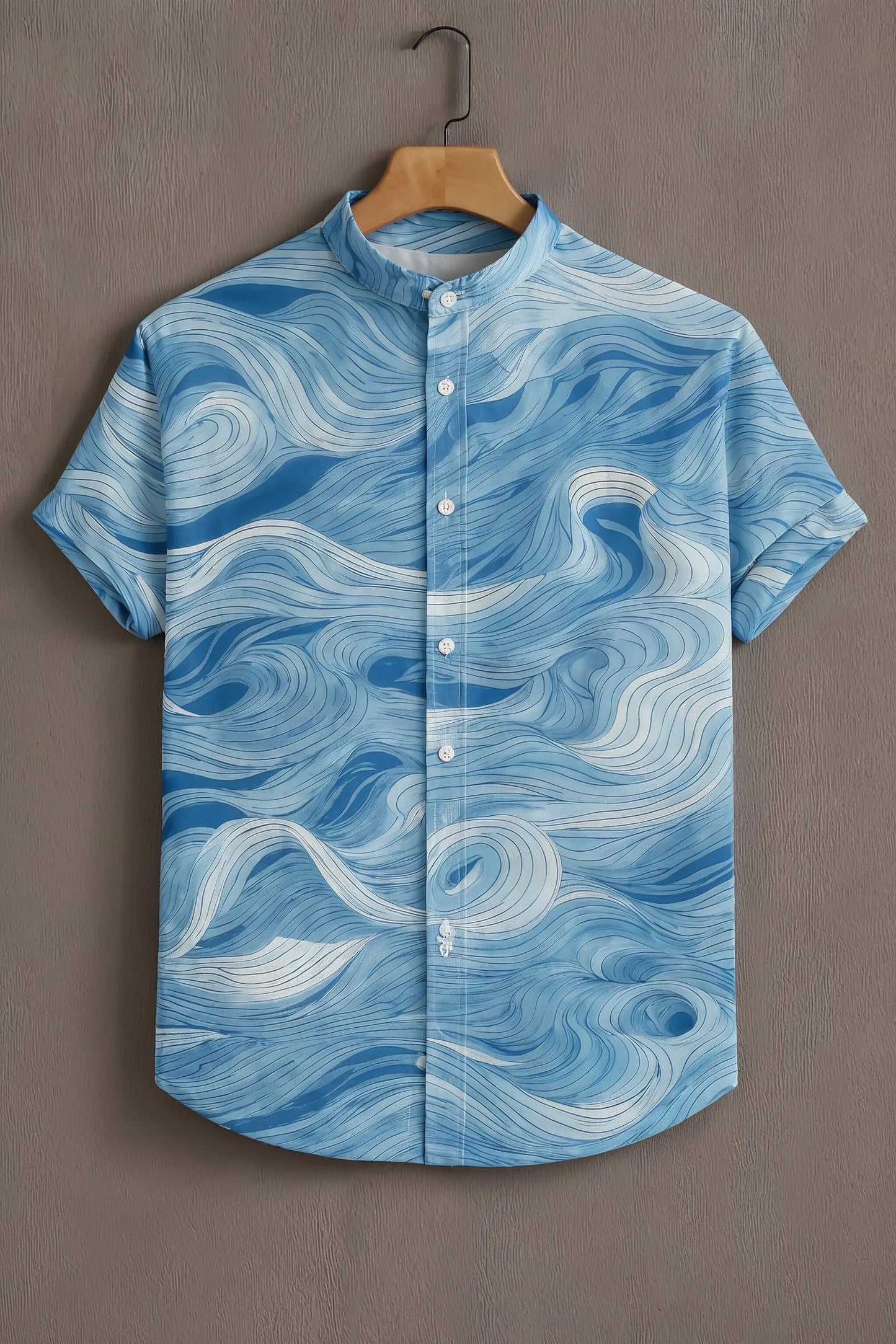 Men's Blue Casual Shirt with Wave Print