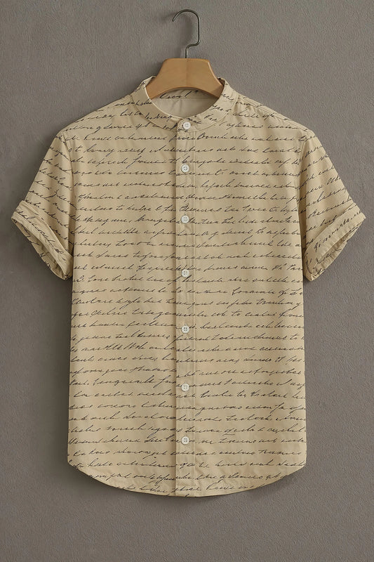 Men's Beige Casual Shirt with Script Print