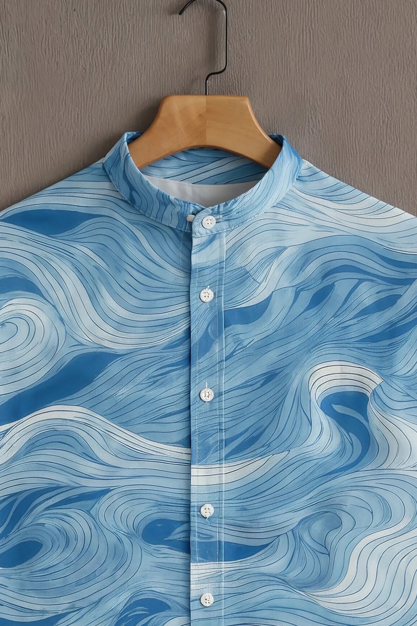 Men's Blue Casual Shirt with Wave Print