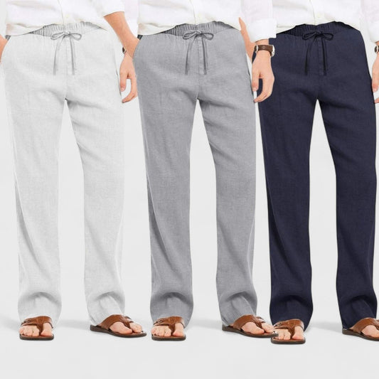 Combo of 3 Linen Loose Fit Men Pant Navy Blue-Gray and Light Gray-50364
