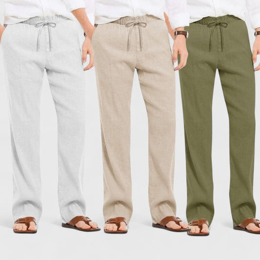 Combo of 3 Linen Loose Fit Men Pant Olive Green-Light Beige and Light Gray-50369